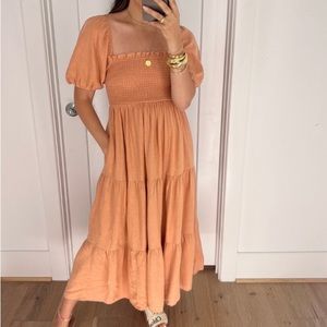 Abercrombie & Fitch Flowy Linen Blend Midi Dress